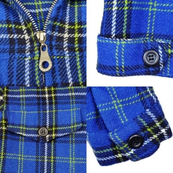 Express Womens Blue Plaid Front Zip Wool Blend Jacket Size S - Picture 6 of 8